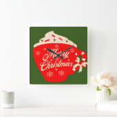 メリークリスマスつや消し雪片まき スクエア壁時計 (ホーム)