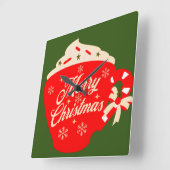 メリークリスマスつや消し雪片まき スクエア壁時計 (傾斜)