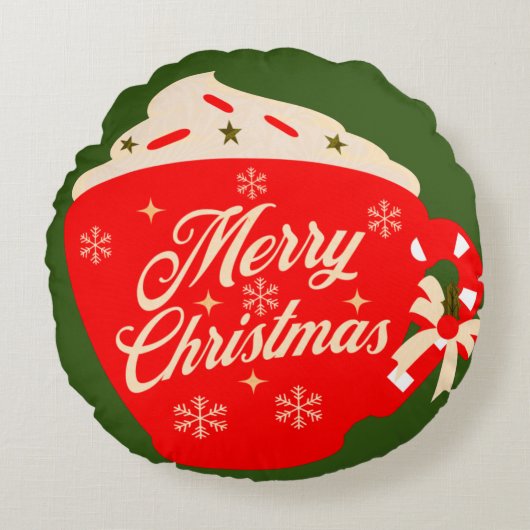 メリークリスマスつや消し雪片まき ラウンドクッション (正面)
