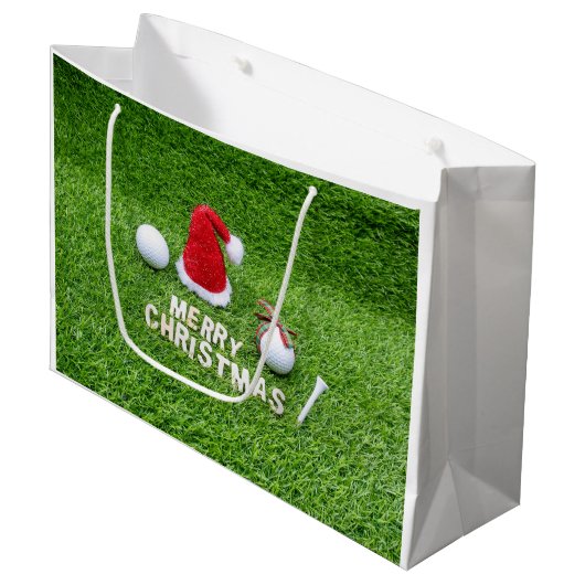 メリークリスマスという言葉のゴルフボール ラージペーパーバッグ (正面アングル)