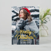 メリークリスマスとアイボリー植物性プリント写真 箔招待状 (立ち正面)