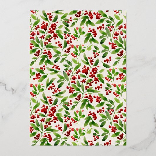 メリークリスマスとアイボリー植物性プリント写真 箔招待状 (裏面)