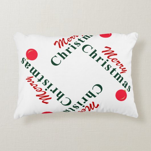 メリークリスマスとオーナメント、クラシック赤と緑 アクセントクッション (正面)