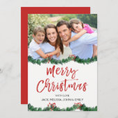 メリークリスマスとガーランドのスクリプトフォトカード シーズンカード (正面/裏面)