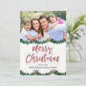 メリークリスマスとガーランドのスクリプトフォトカード シーズンカード (スタンド正面)