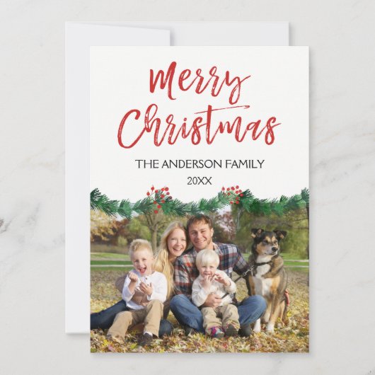 メリークリスマスとガーランドのスクリプトフォトカード シーズンカード (正面)