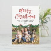 メリークリスマスとガーランドのスクリプトフォトカード シーズンカード (スタンド正面)