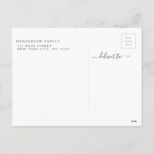 メリークリスマスとガーランドのスクリプトフォトカード シーズンポストカード (裏面)