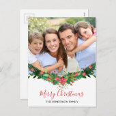 メリークリスマスとガーランドのスクリプトフォトカード シーズンポストカード (正面/裏面)