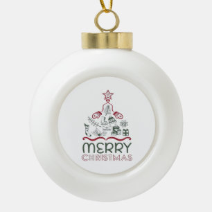 メリークリスマスとクリスマスツリー クラシック セラミックボールオーナメント