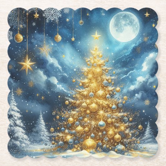 メリークリスマスとクリスマスツリー ペーパーコースター (正面)