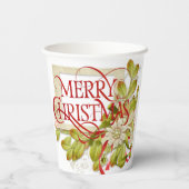 メリークリスマスとグリーン花模様 紙コップ (裏面)