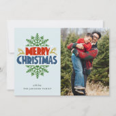メリークリスマスとスノーフレーク写真クリスマスカード 招待状 (正面)