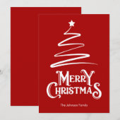 メリークリスマスとツリー赤クリスマスカード シーズンカード (正面/裏面)