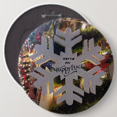 メリークリスマスとハッピーな新年のスノーフレーク・アート 缶バッジ (正面&裏面)