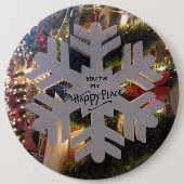 メリークリスマスとハッピーな新年のスノーフレーク・アート 缶バッジ (正面)