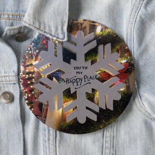 メリークリスマスとハッピーな新年のスノーフレーク・アート 缶バッジ
