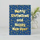 メリークリスマスとハッピーニアイヤーのクロスネイビーブルー 箔シーズンカード (立ち正面)