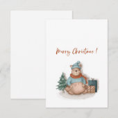 メリークリスマスとハッピーニューイヤーかわいいクマ サンキューカード (正面/裏面)