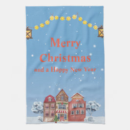 メリークリスマスとハッピーニューイヤーのキッチンタオル キッチンタオル