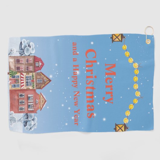 メリークリスマスとハッピーニューイヤーのゴルフタオル ゴルフタオル (横)
