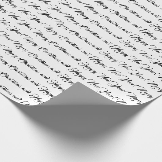 メリークリスマスとハッピーニューイヤーのスクリプトホワイト ラッピングペーパー (角)