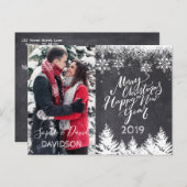 メリークリスマスとハッピーニューイヤーのチョーク写真 インビテーションポストカード (正面/裏面)