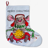 メリークリスマスとハッピーニューイヤーのチーズマウス ラージクリスマスストッキング (正面)