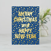 メリークリスマスとハッピーニューイヤーのネイビーブルー 箔シーズンカード (立ち正面)