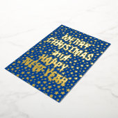 メリークリスマスとハッピーニューイヤーのネイビーブルー 箔シーズンカード (回転した状態)