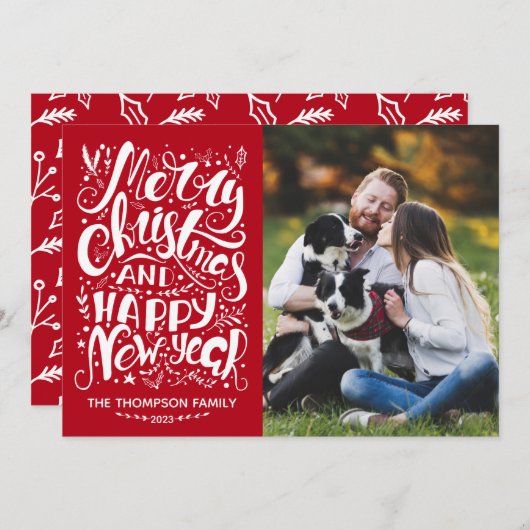 メリークリスマスとハッピーニューイヤーの写真カード シーズンカード (正面/裏面)