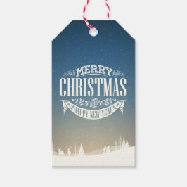 メリークリスマスとハッピーニューイヤーの雪景色 ギフトタグ