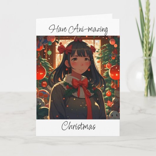 メリークリスマスとハッピーニューイヤーをテーマにしたアニメ カード (正面)