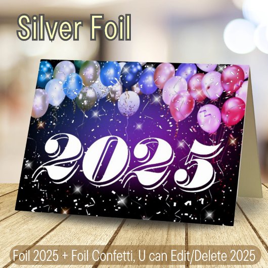 メリークリスマスとハッピーニューイヤーエレガント・シルバー 箔シーズンカード