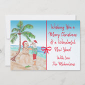 メリークリスマスとハッピーニューイヤーサンタビーチ カード (正面)