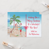 メリークリスマスとハッピーニューイヤーサンタビーチ カード (正面/裏面インサイチュ)
