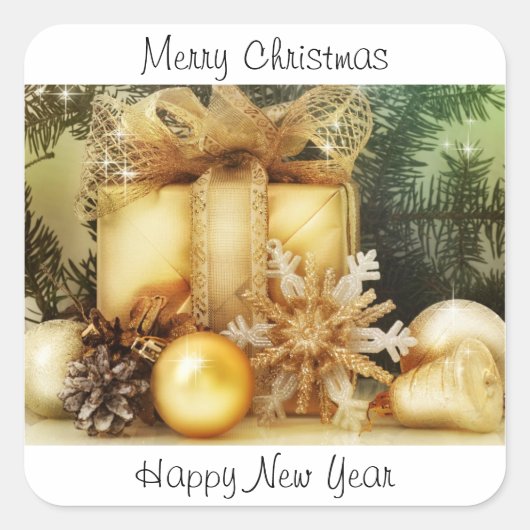 メリークリスマスとハッピーニューイヤーシール スクエアシール (正面)