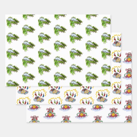 メリークリスマスとハッピーニューイヤーネズミ ラッピングペーパーシート (セット)