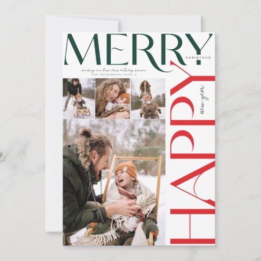 メリークリスマスとハッピーニューイヤーモダン、4枚の写真 シーズンカード (正面)