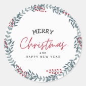 メリークリスマスとハッピーニューイヤーリース ラウンドシール (正面)