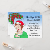 メリークリスマスとハッピーニューイヤーレトロレディ カード (正面/裏面インサイチュ)