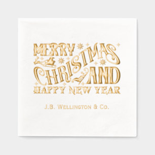 メリークリスマスとハッピーニューイヤー社名 箔ナプキン