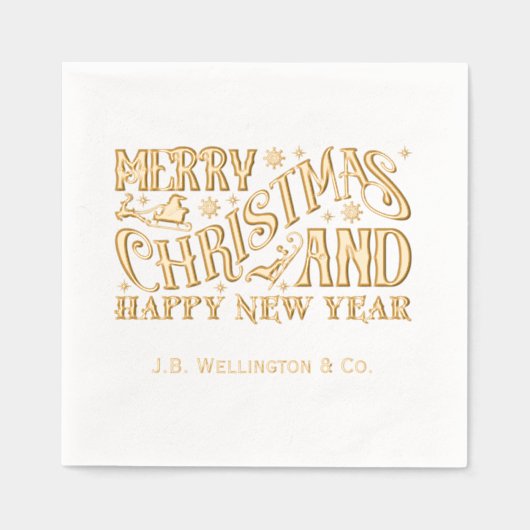メリークリスマスとハッピーニューイヤー社名 箔ナプキン (正面)