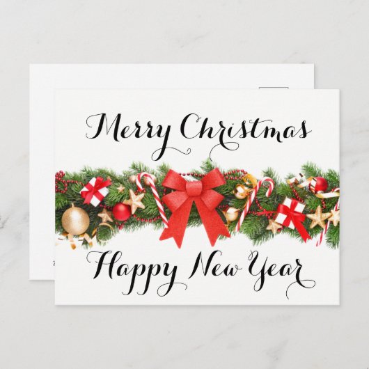 メリークリスマスとハッピーニューイヤー葉書 シーズンポストカード (正面/裏面)