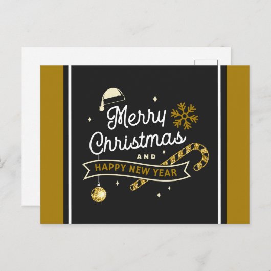 メリークリスマスとハッピーニューイヤー葉書 ポストカード (正面/裏面)