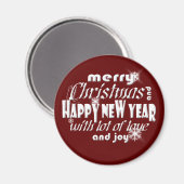 メリークリスマスとハッピーニューイヤー赤 マグネット (正面/裏面)