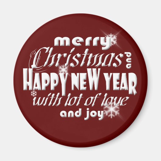 メリークリスマスとハッピーニューイヤー赤 マグネット (正面)