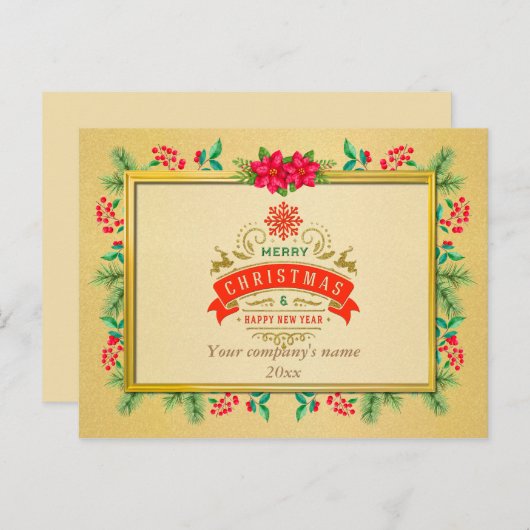 メリークリスマスとハッピーニューイヤー金ゴールド枠 ポストカード (正面/裏面)