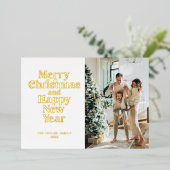 メリークリスマスとハッピーニューイヤー金ゴールド 箔シーズンカード (立ち正面)