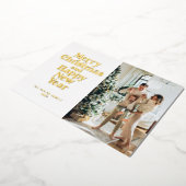 メリークリスマスとハッピーニューイヤー金ゴールド 箔シーズンカード (回転した状態)